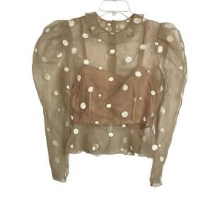 Vintage‎ Partique New York Organza Overlay Cami Top Womens 10 Nude Polka Dot 80s